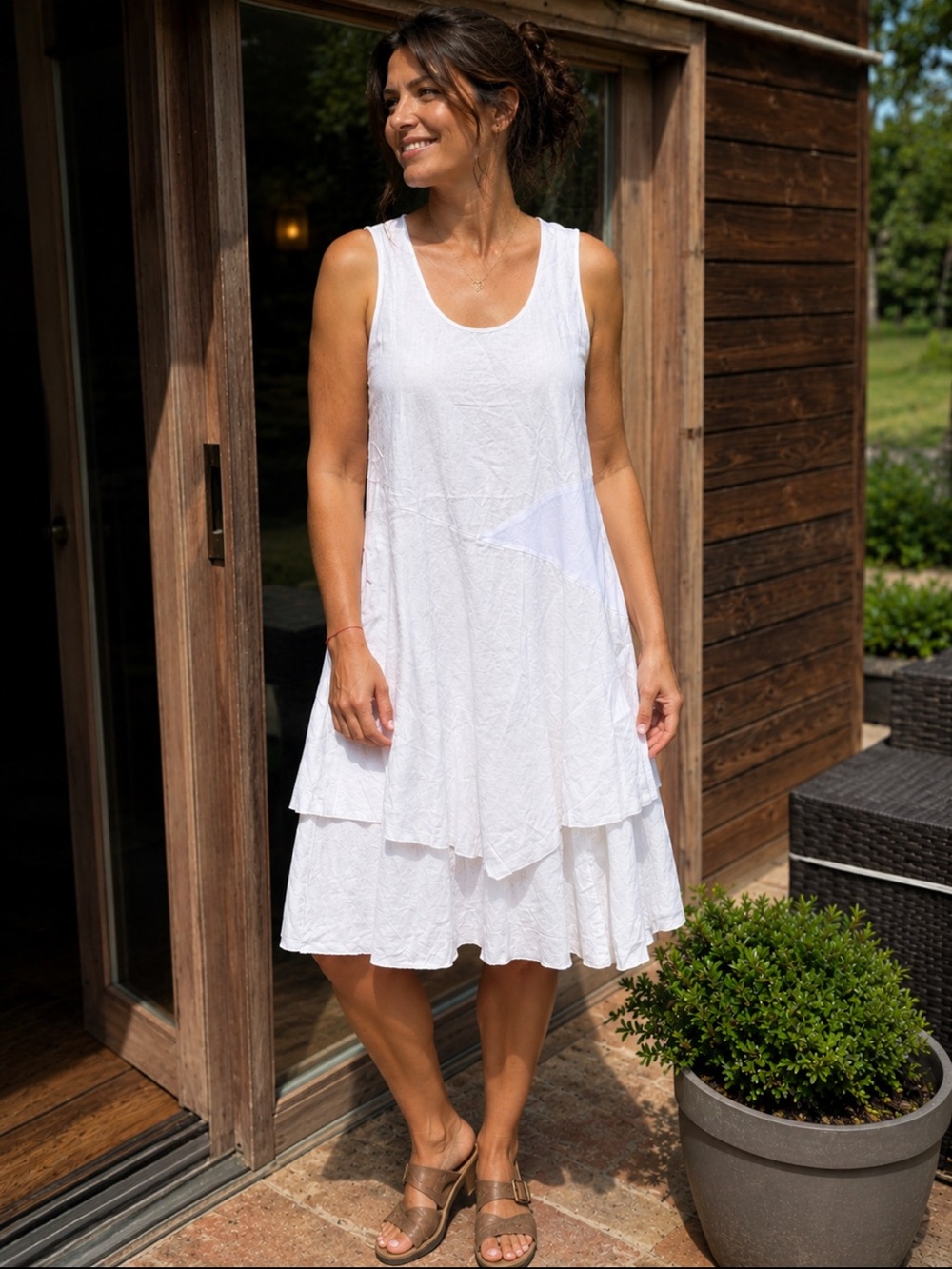 Sundance Dress Linen Midi Layered White XL